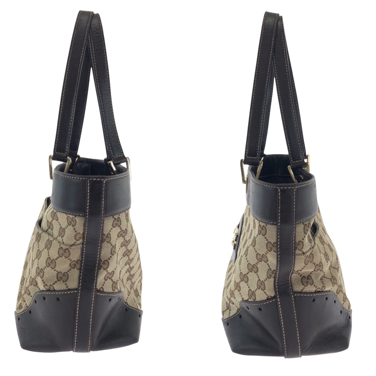 17488
GUCCI グッチ ベージュ ブラウン ゴールド金具 GGキャンバス 145993 トートバッグ ショルダーバッグ  レディース AB40