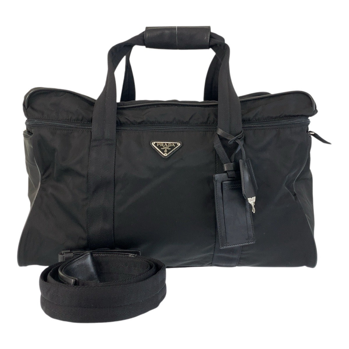 17489
PRADA プラダ テスート 三角ロゴプレート ブラック 黒 シルバー金具 ナイロン ボストンバッグ ショルダーバッグ 2way  メンズ
