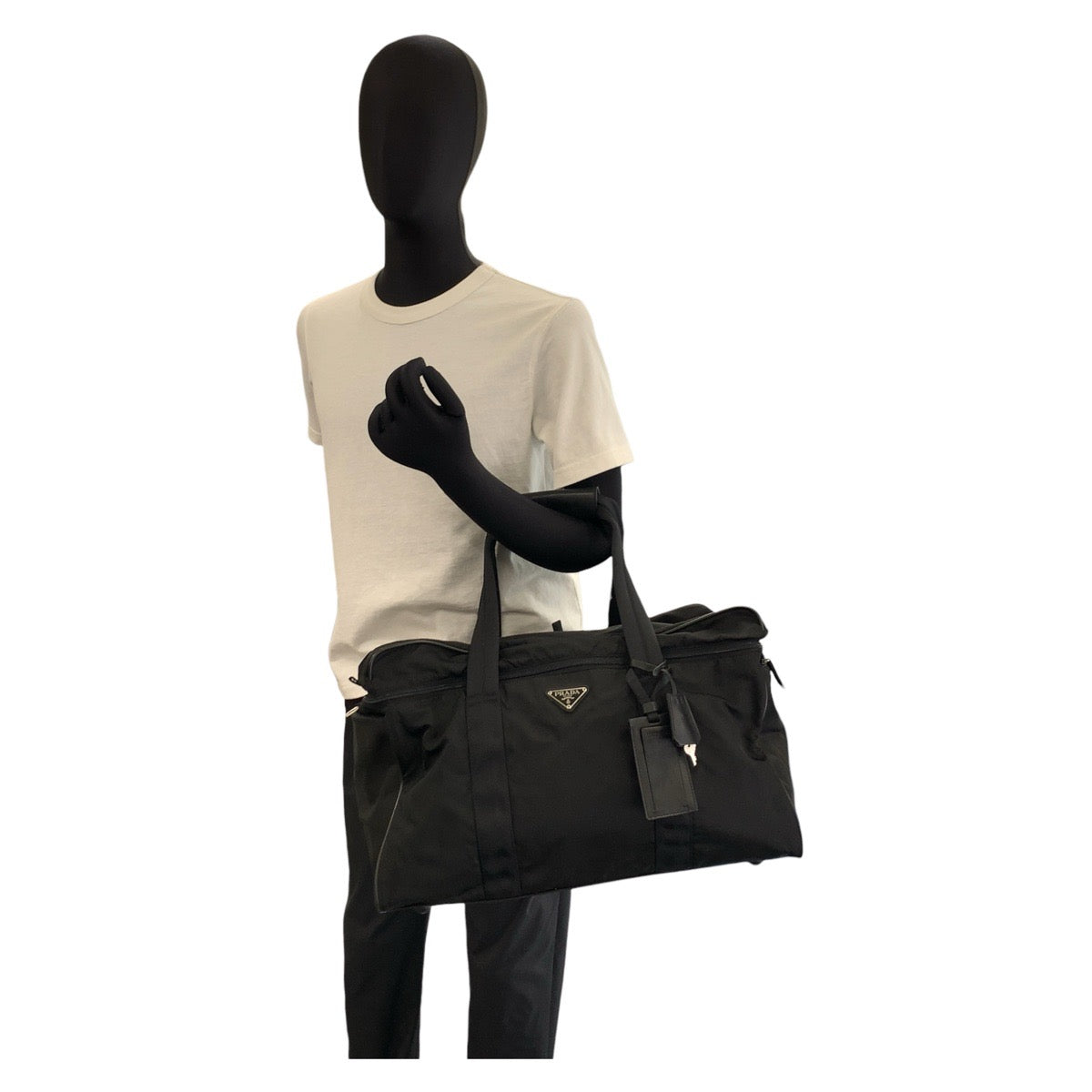 17489
PRADA プラダ テスート 三角ロゴプレート ブラック 黒 シルバー金具 ナイロン ボストンバッグ ショルダーバッグ 2way  メンズ