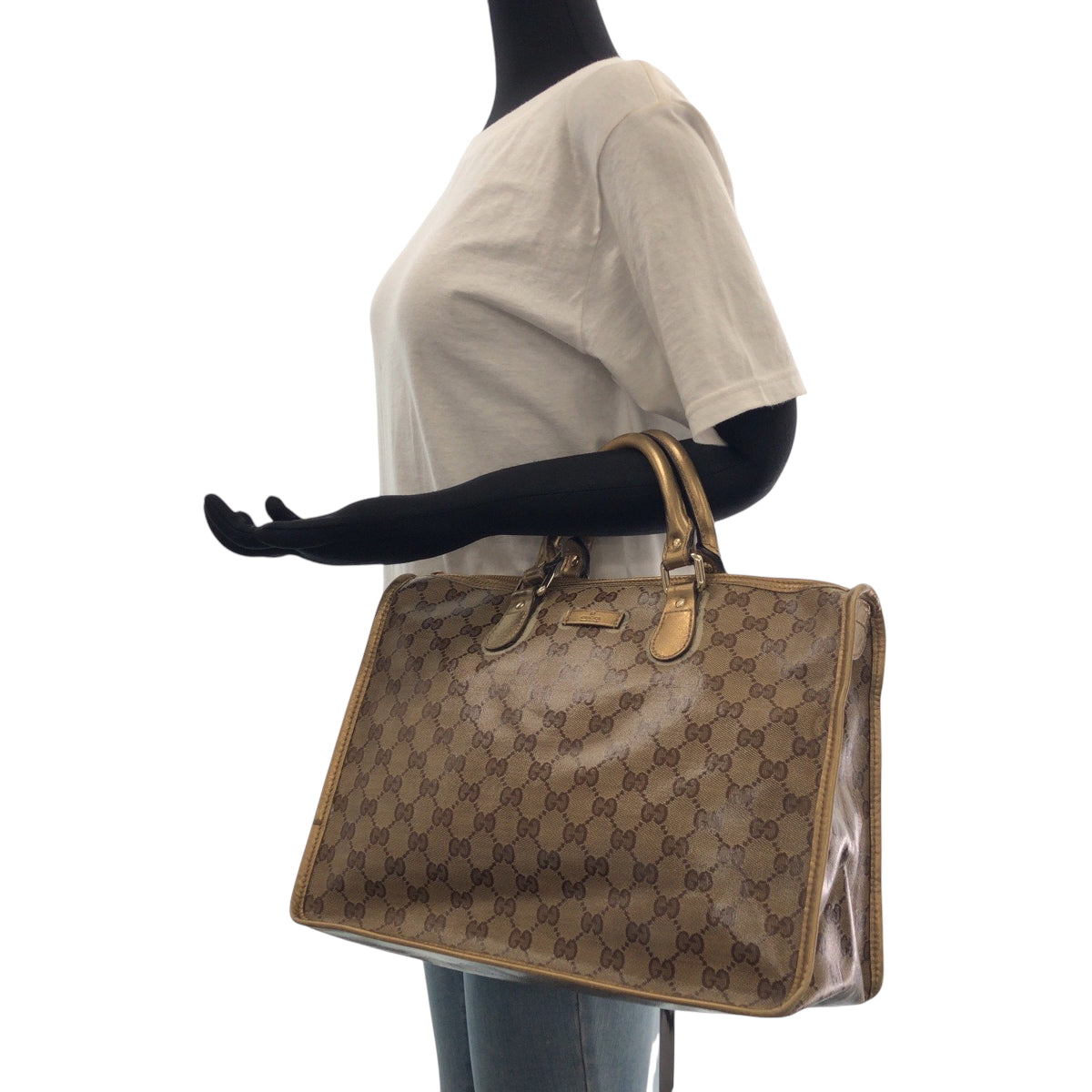 17490
GUCCI グッチ GGクリスタル ブラウン ゴールド ゴールド金具 PVC 190259 トートバッグ ハンドバッグ  レディース AB32