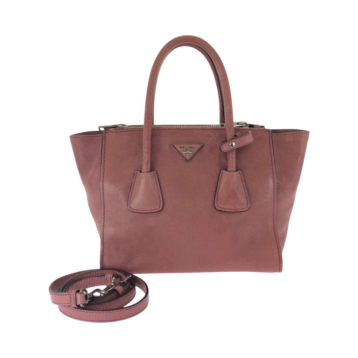 17492
PRADA プラダ 三角ロゴプレート ダスティピンク シルバー金具 レザー B2625M トートバッグ ショルダーバッグ ハンドバッグ 2way  レディース