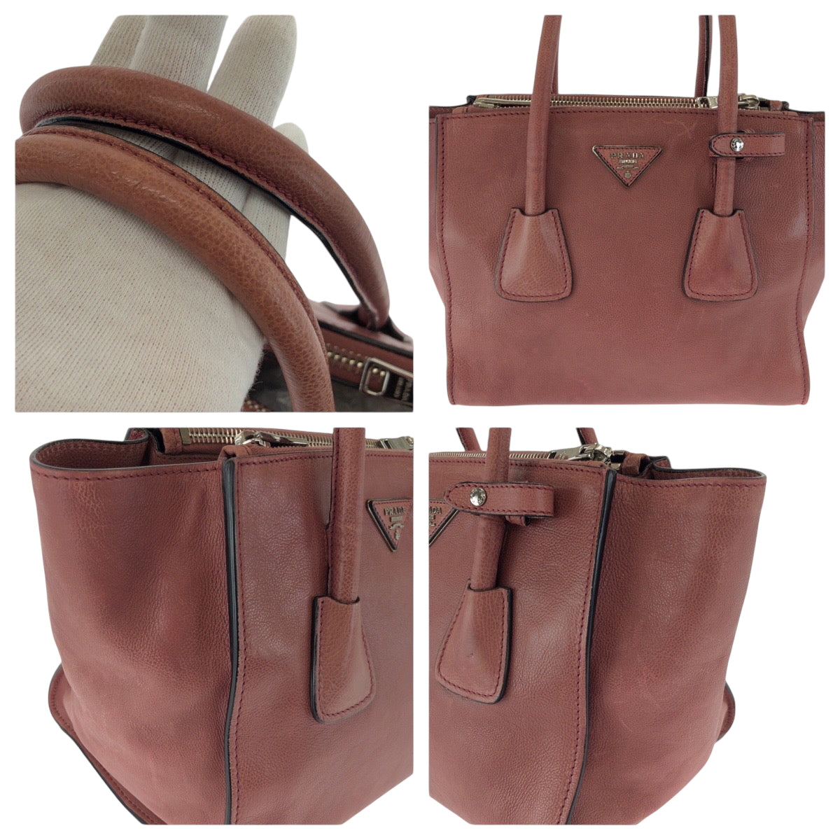 17492
PRADA プラダ 三角ロゴプレート ダスティピンク シルバー金具 レザー B2625M トートバッグ ショルダーバッグ ハンドバッグ 2way  レディース