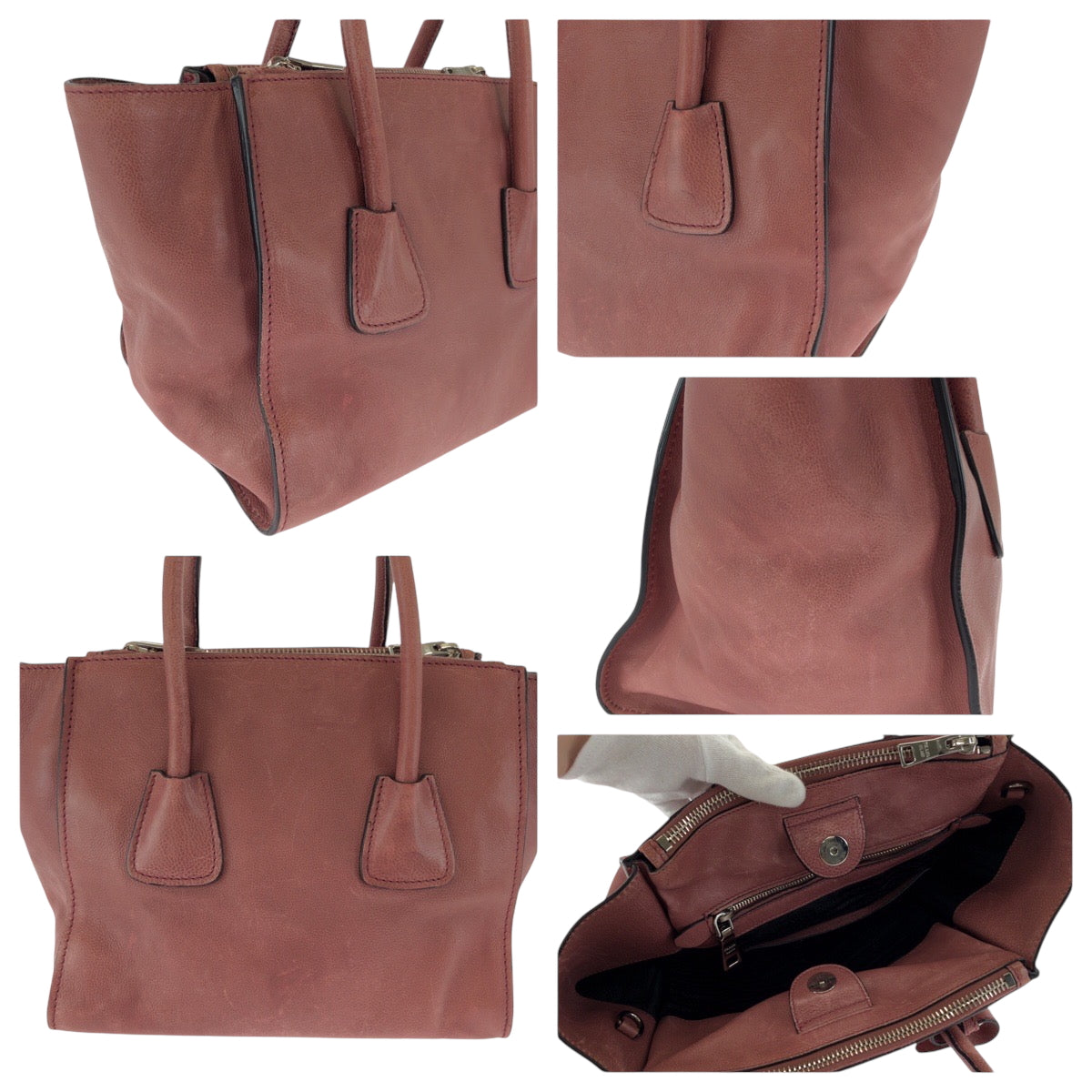 17492
PRADA プラダ 三角ロゴプレート ダスティピンク シルバー金具 レザー B2625M トートバッグ ショルダーバッグ ハンドバッグ 2way  レディース