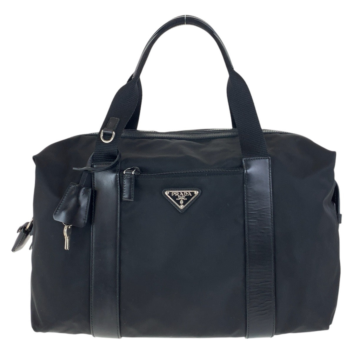 17493
PRADA プラダ テスート 三角ロゴプレート ブラック 黒 シルバー金具 ナイロン / レザー トートバッグ ミニボストンバッグ  レディース