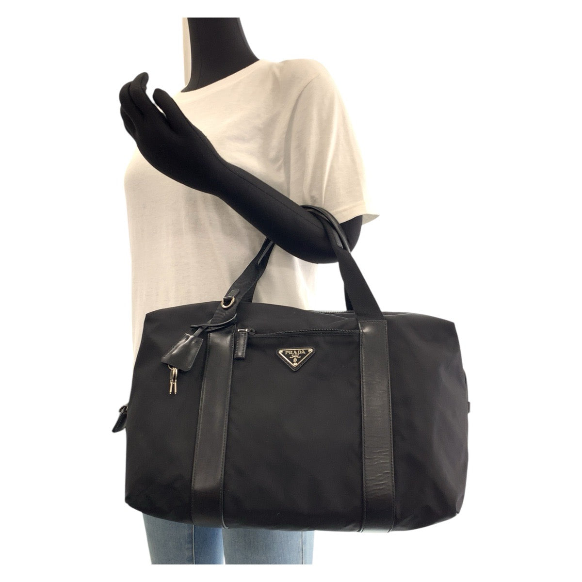 17493
PRADA プラダ テスート 三角ロゴプレート ブラック 黒 シルバー金具 ナイロン / レザー トートバッグ ミニボストンバッグ  レディース