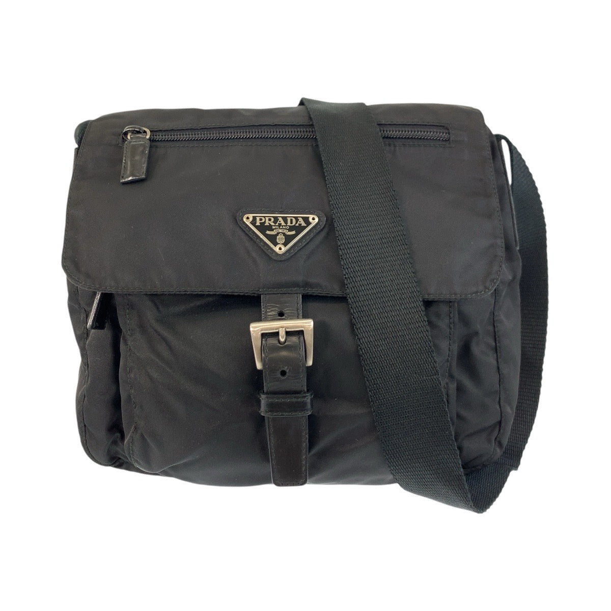 17498
PRADA プラダ テスート 三角ロゴプレート ブラック 黒 シルバー金具 ナイロン / レザー ショルダーバッグ ポシェット  レディース ABP39