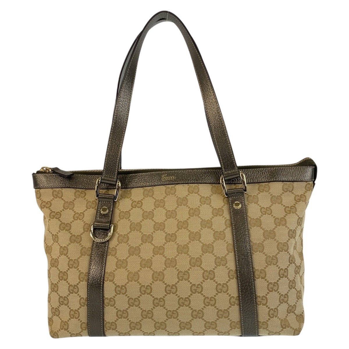 17503
GUCCI グッチ ベージュ カーキブラウン ゴールド金具 GGキャンバス / レザー 141470 トートバッグ ショルダーバッグ  レディース A52