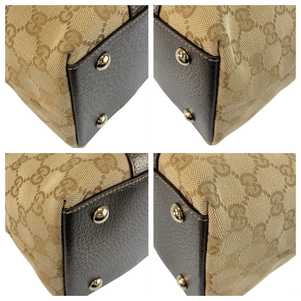 17503
GUCCI グッチ ベージュ カーキブラウン ゴールド金具 GGキャンバス / レザー 141470 トートバッグ ショルダーバッグ  レディース A52