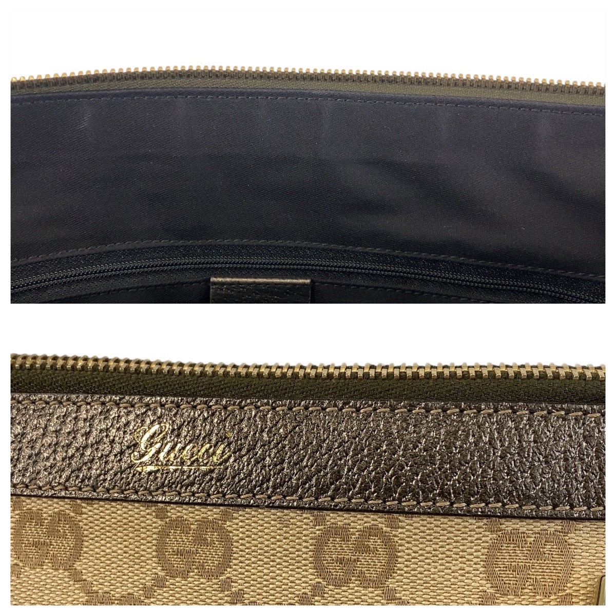 17503
GUCCI グッチ ベージュ カーキブラウン ゴールド金具 GGキャンバス / レザー 141470 トートバッグ ショルダーバッグ  レディース A52