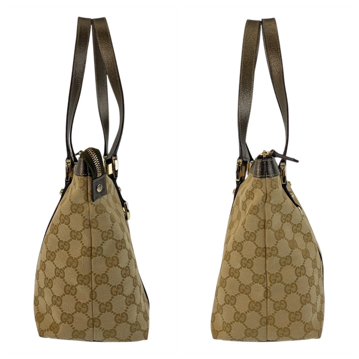 17503
GUCCI グッチ ベージュ カーキブラウン ゴールド金具 GGキャンバス / レザー 141470 トートバッグ ショルダーバッグ  レディース A52