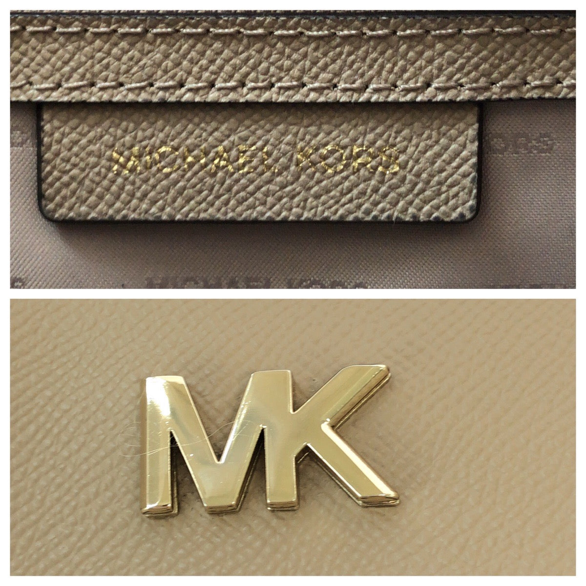 17505
Michael Kors マイケルコース ロゴ ベージュ ゴールド金具 レザー トートバッグ ショルダーバッグ レディース AB8