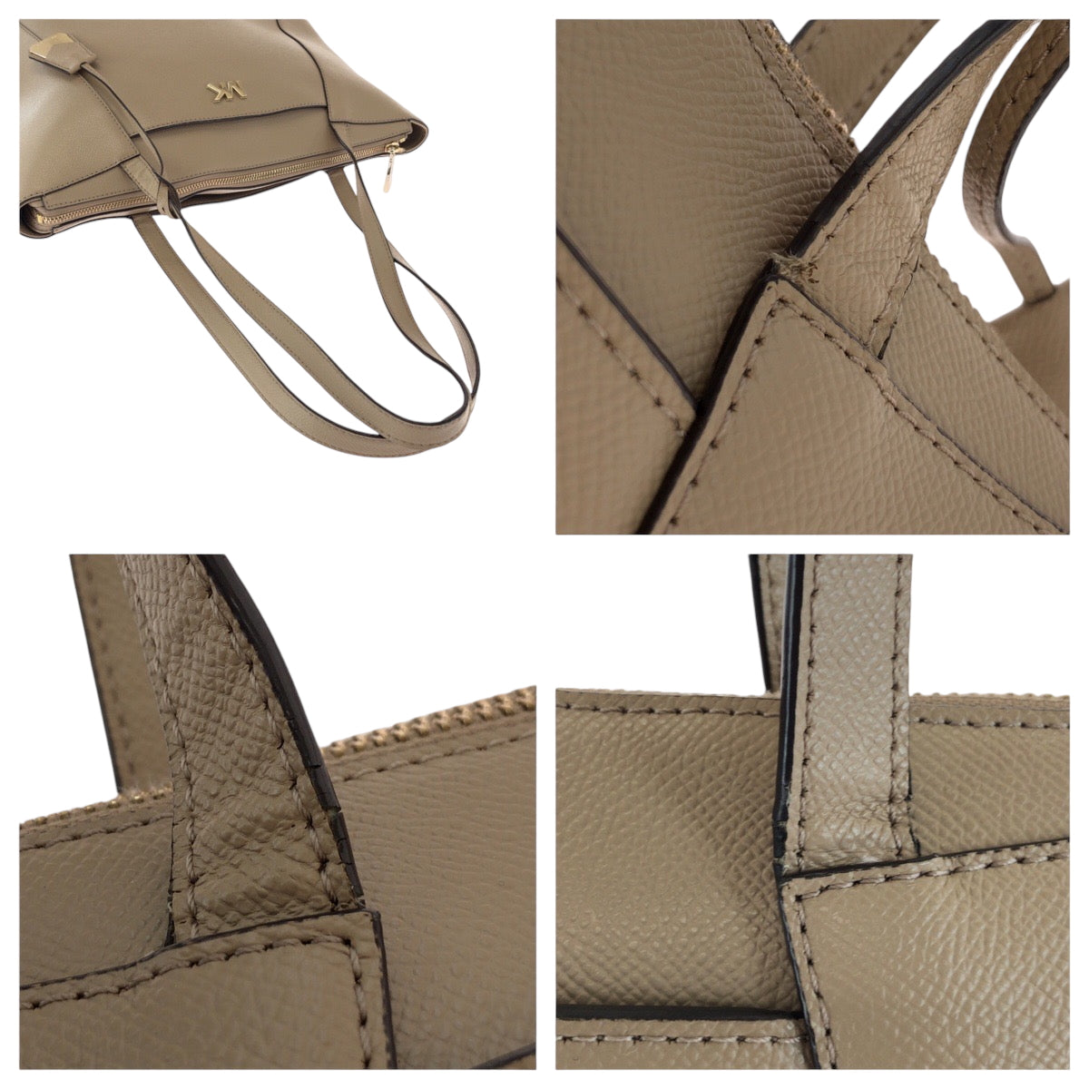 17505
Michael Kors マイケルコース ロゴ ベージュ ゴールド金具 レザー トートバッグ ショルダーバッグ レディース AB8