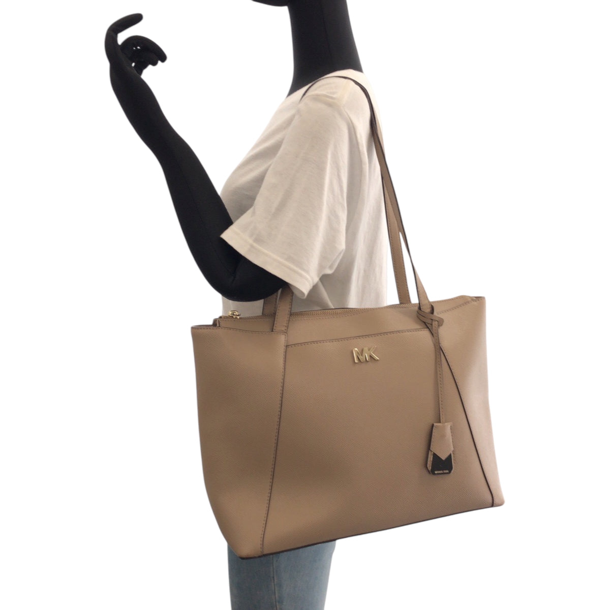 17505
Michael Kors マイケルコース ロゴ ベージュ ゴールド金具 レザー トートバッグ ショルダーバッグ レディース AB8