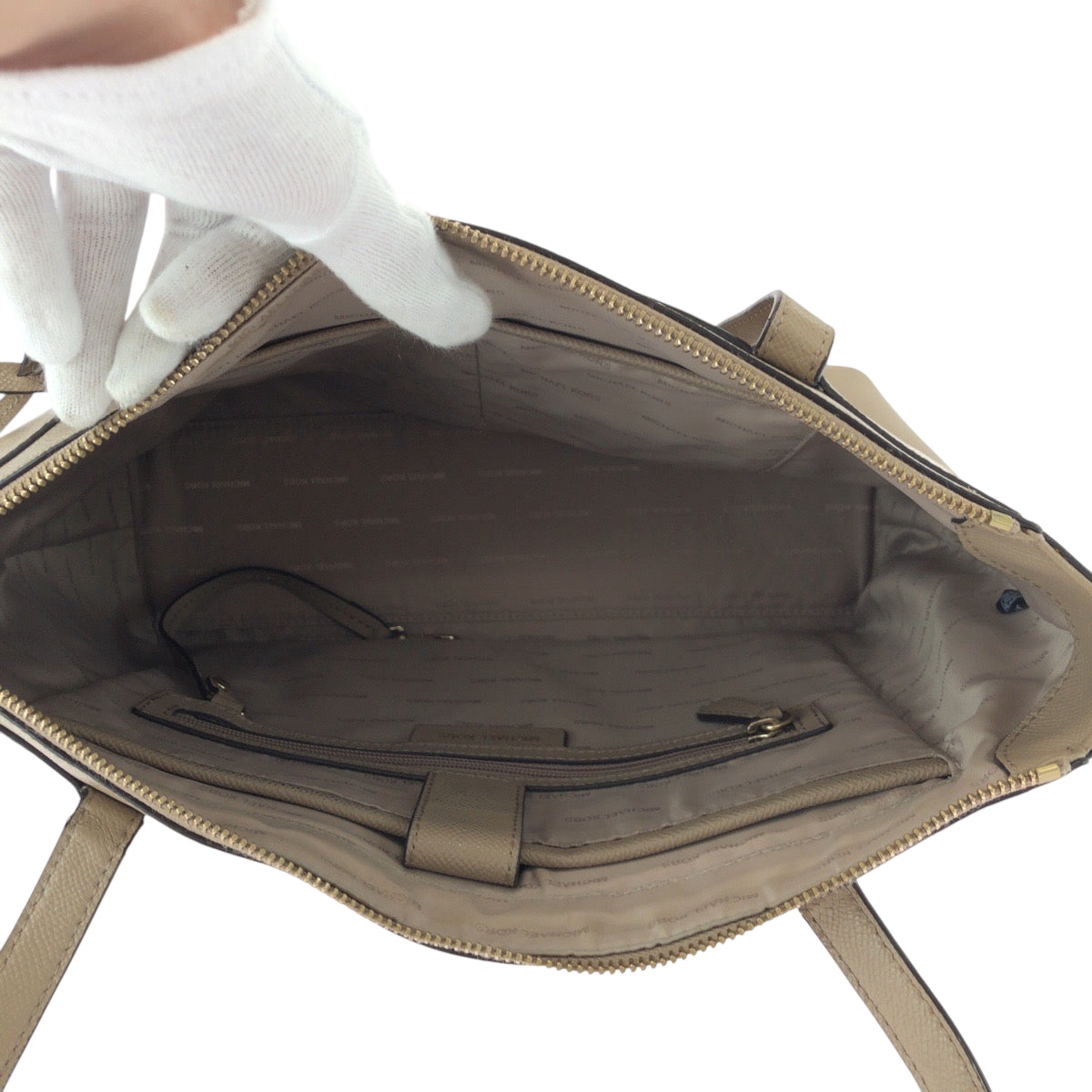 17505
Michael Kors マイケルコース ロゴ ベージュ ゴールド金具 レザー トートバッグ ショルダーバッグ  レディース AB8