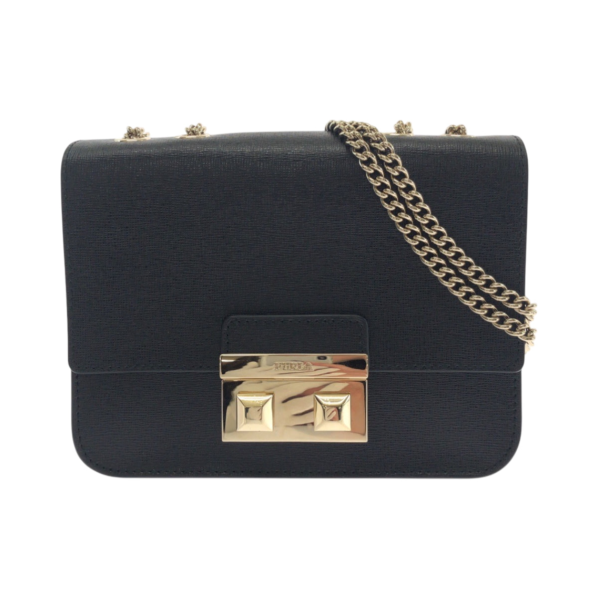17506
Furla フルラ ブラック 黒 ゴールド金具 レザー チェーンショルダーバッグ ポシェット  レディース A13