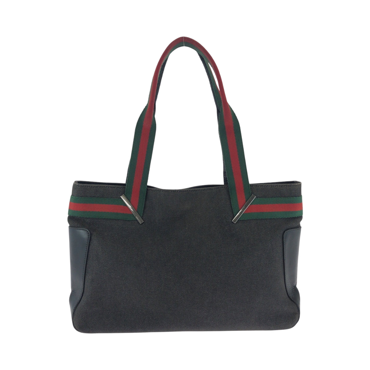 17508
GUCCI グッチ シェリーライン グレー レッド グリーン シルバー金具 デニム 73983 トートバッグ ハンドバッグ  レディース AB21