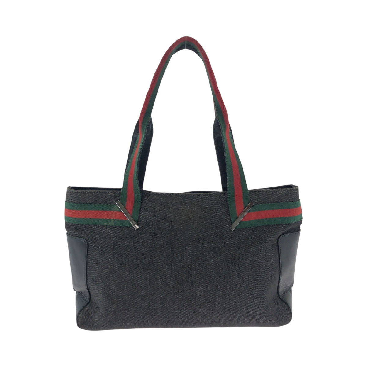 17508
GUCCI グッチ シェリーライン グレー レッド グリーン シルバー金具 デニム 73983 トートバッグ ハンドバッグ  レディース AB21