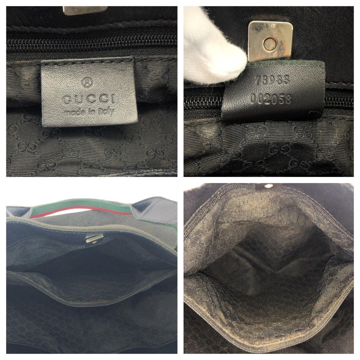 17508
GUCCI グッチ シェリーライン グレー レッド グリーン シルバー金具 デニム 73983 トートバッグ ハンドバッグ  レディース AB21