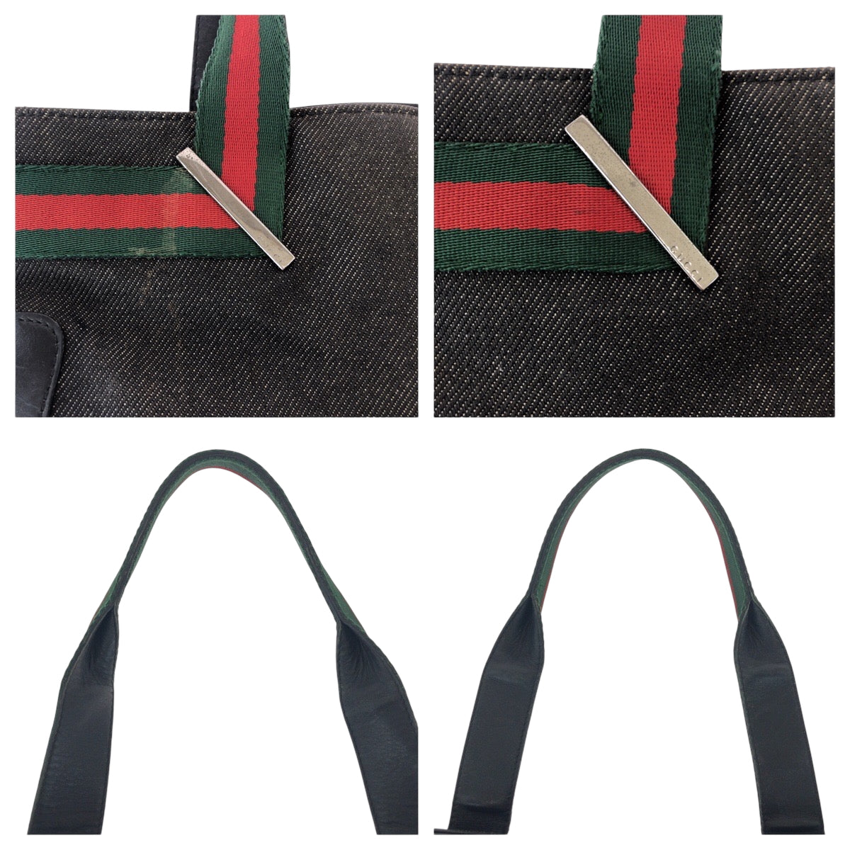 17508
GUCCI グッチ シェリーライン グレー レッド グリーン シルバー金具 デニム 73983 トートバッグ ハンドバッグ  レディース AB21