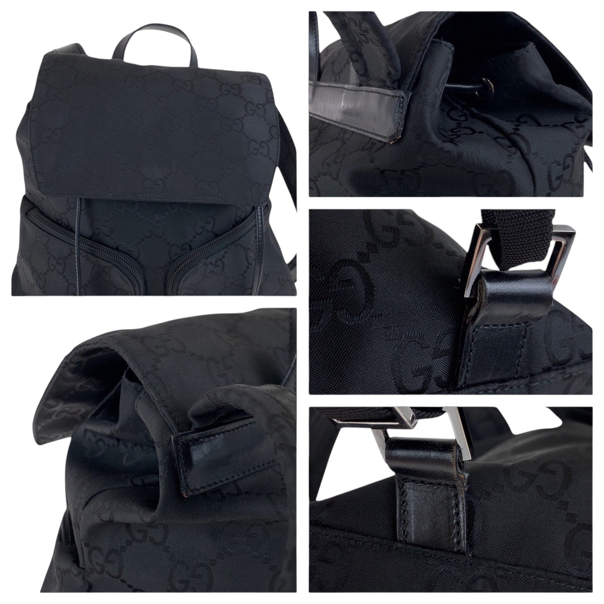 17511
GUCCI グッチ GG柄 ブラック 黒 シルバー金具 ナイロン 003 0238 リュックサック バックパック  レディース ABP52