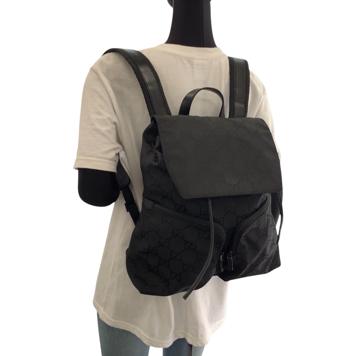 17511
GUCCI グッチ GG柄 ブラック 黒 シルバー金具 ナイロン 003 0238 リュックサック バックパック  レディース ABP52