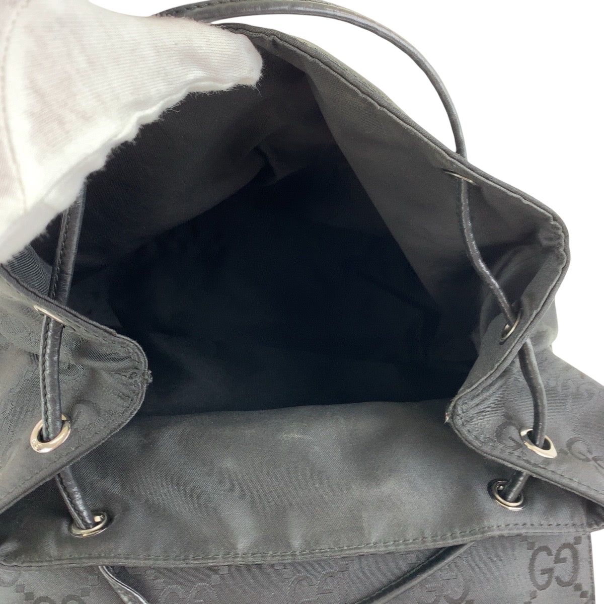 17511
GUCCI グッチ GG柄 ブラック 黒 シルバー金具 ナイロン 003 0238 リュックサック バックパック  レディース ABP52