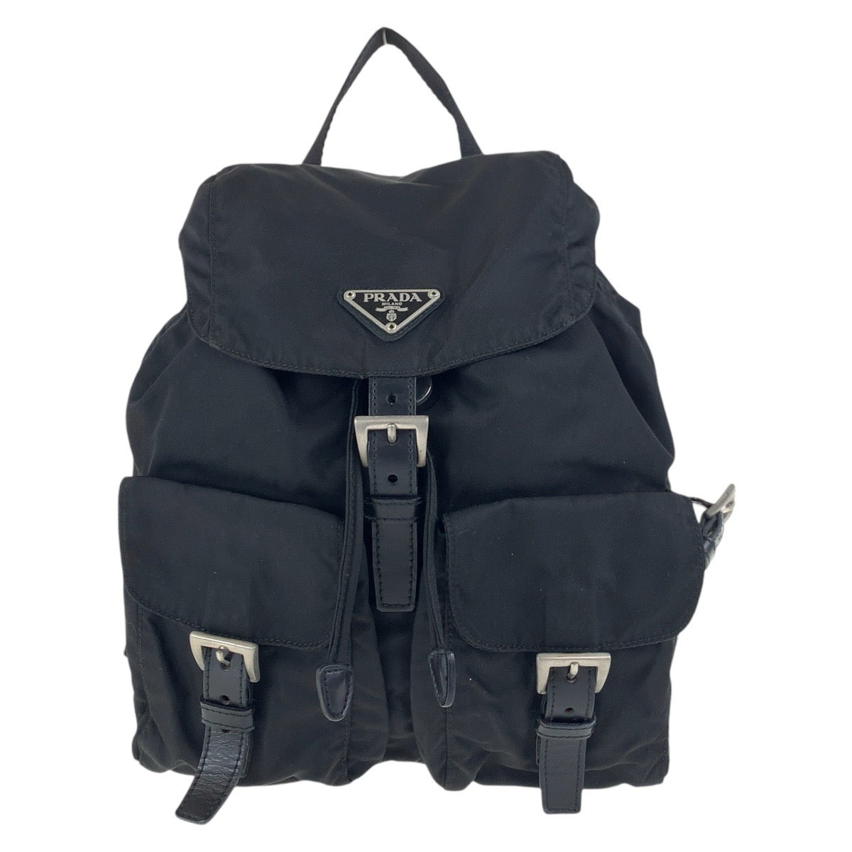 17512
PRADA プラダ テスート 三角ロゴプレート ブラック 黒 シルバー金具 ナイロン / レザー リュック・デイパック バックパック  レディース