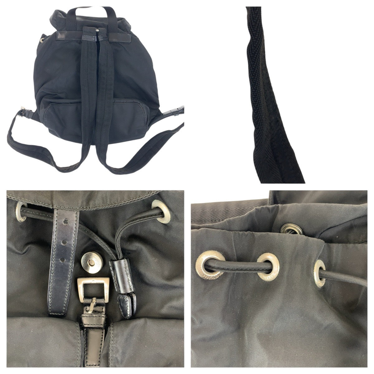 17512
PRADA プラダ テスート 三角ロゴプレート ブラック 黒 シルバー金具 ナイロン / レザー リュック・デイパック バックパック  レディース