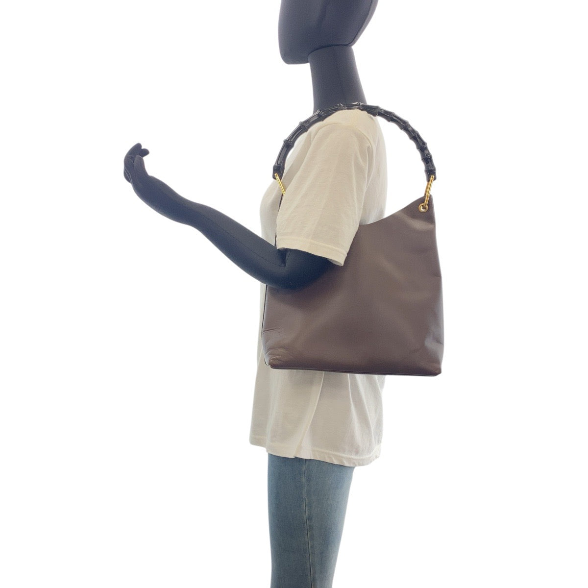 17513
GUCCI グッチ バンブー ブラウン ゴールド金具 レザー 001 2058 1880 0 ショルダーバッグ ハンドバッグ  レディース