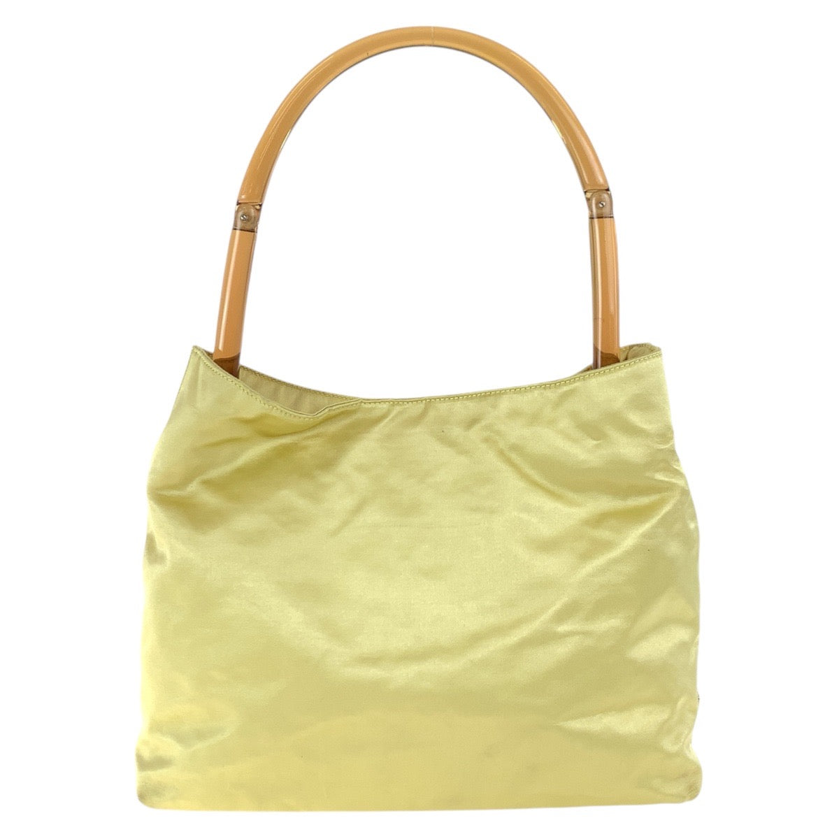 17515
PRADA プラダ 三角ロゴプレート イエロー シルバー金具 サテン / プラスチック ハンドバッグ ショルダーバッグ  レディース