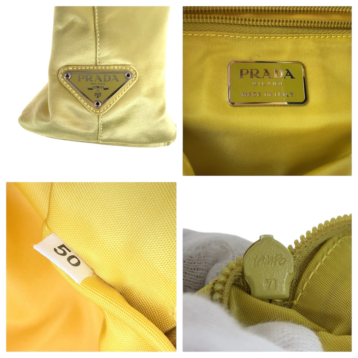 17515
PRADA プラダ 三角ロゴプレート イエロー シルバー金具 サテン / プラスチック ハンドバッグ ショルダーバッグ  レディース