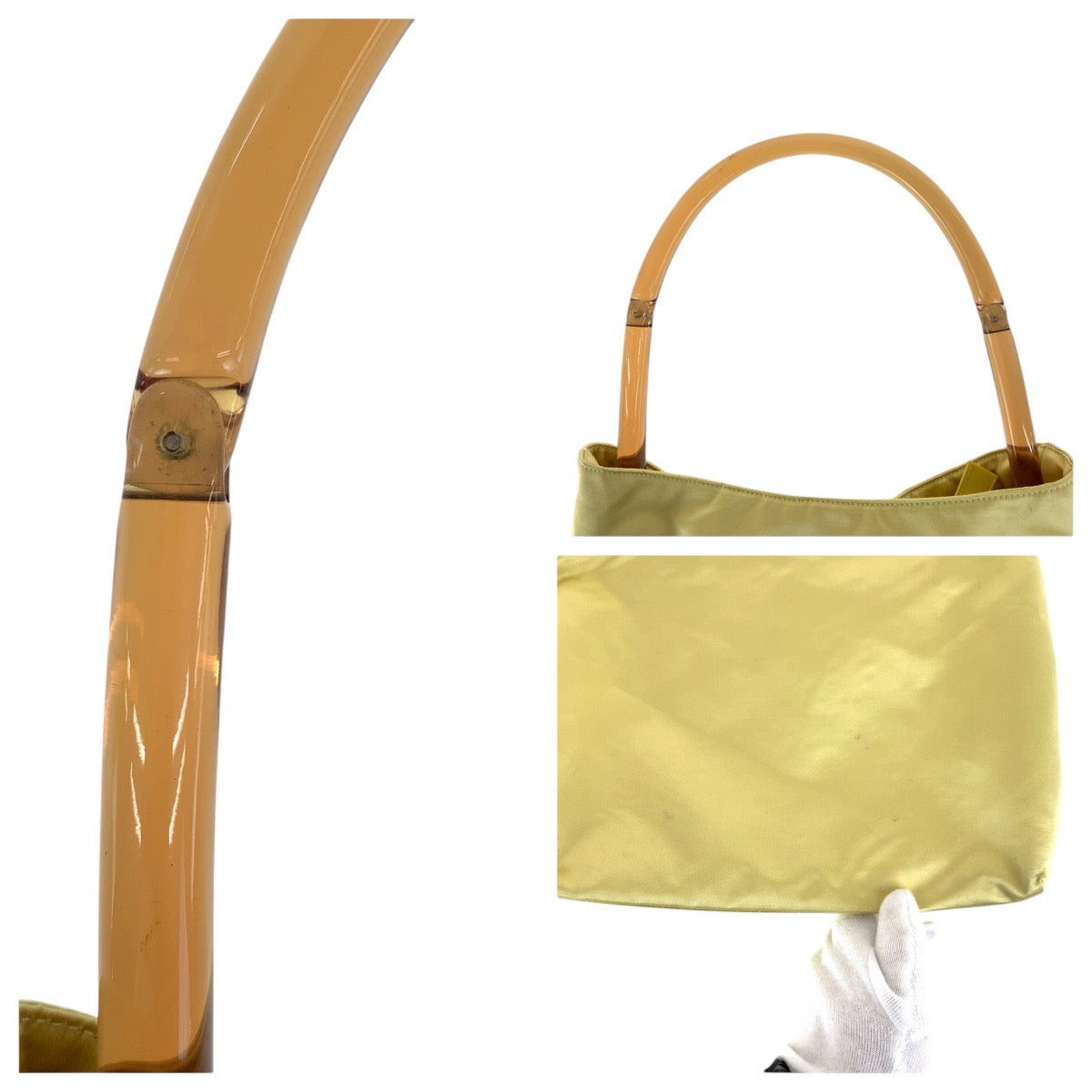 17515
PRADA プラダ 三角ロゴプレート イエロー シルバー金具 サテン / プラスチック ハンドバッグ ショルダーバッグ  レディース