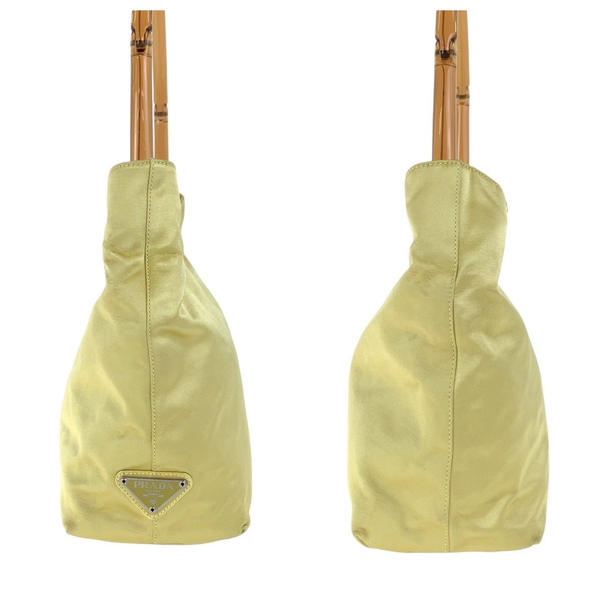 17515
PRADA プラダ 三角ロゴプレート イエロー シルバー金具 サテン / プラスチック ハンドバッグ ショルダーバッグ  レディース