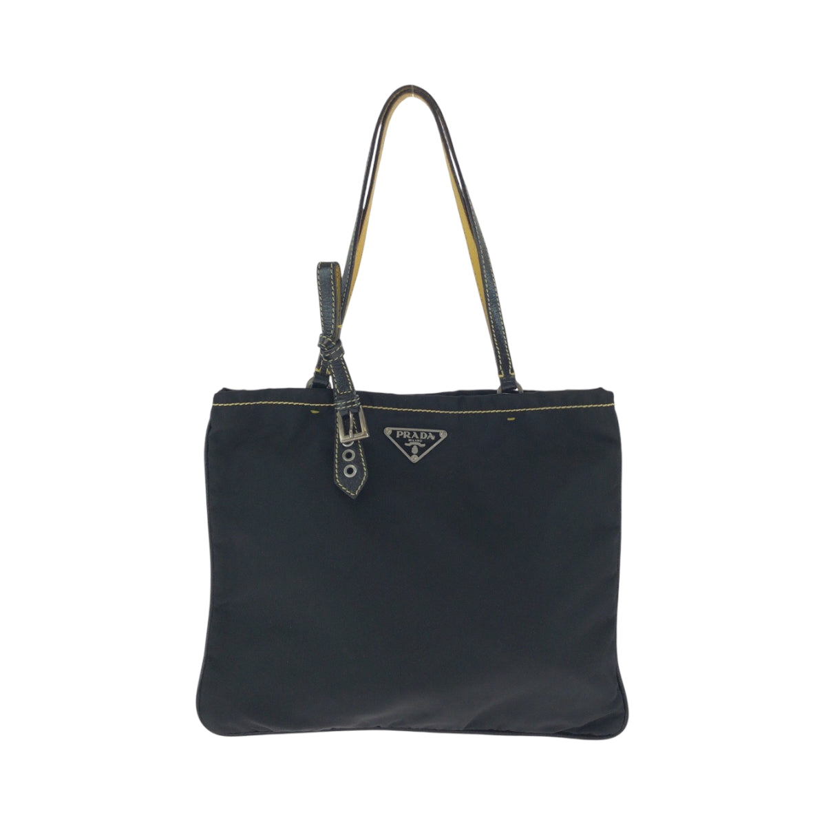 17519
PRADA プラダ テスート 三角ロゴプレート ブラック 黒 イエロー シルバー金具 ナイロン トートバッグ ハンドバッグ  レディース ABP33