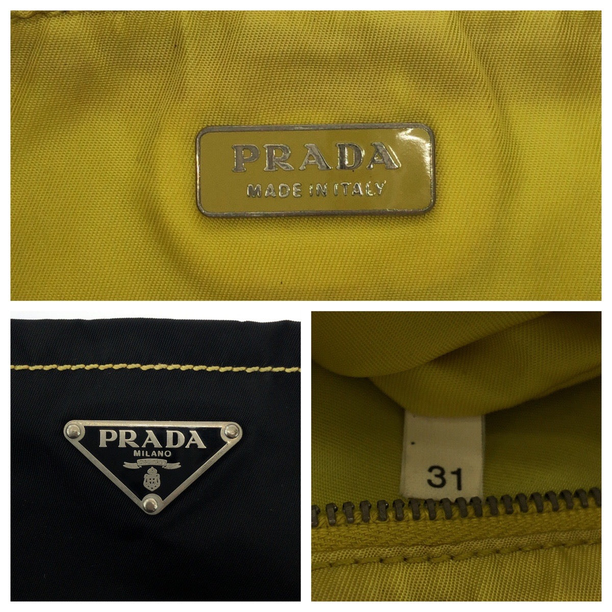 17519
PRADA プラダ テスート 三角ロゴプレート ブラック 黒 イエロー シルバー金具 ナイロン トートバッグ ハンドバッグ  レディース ABP33