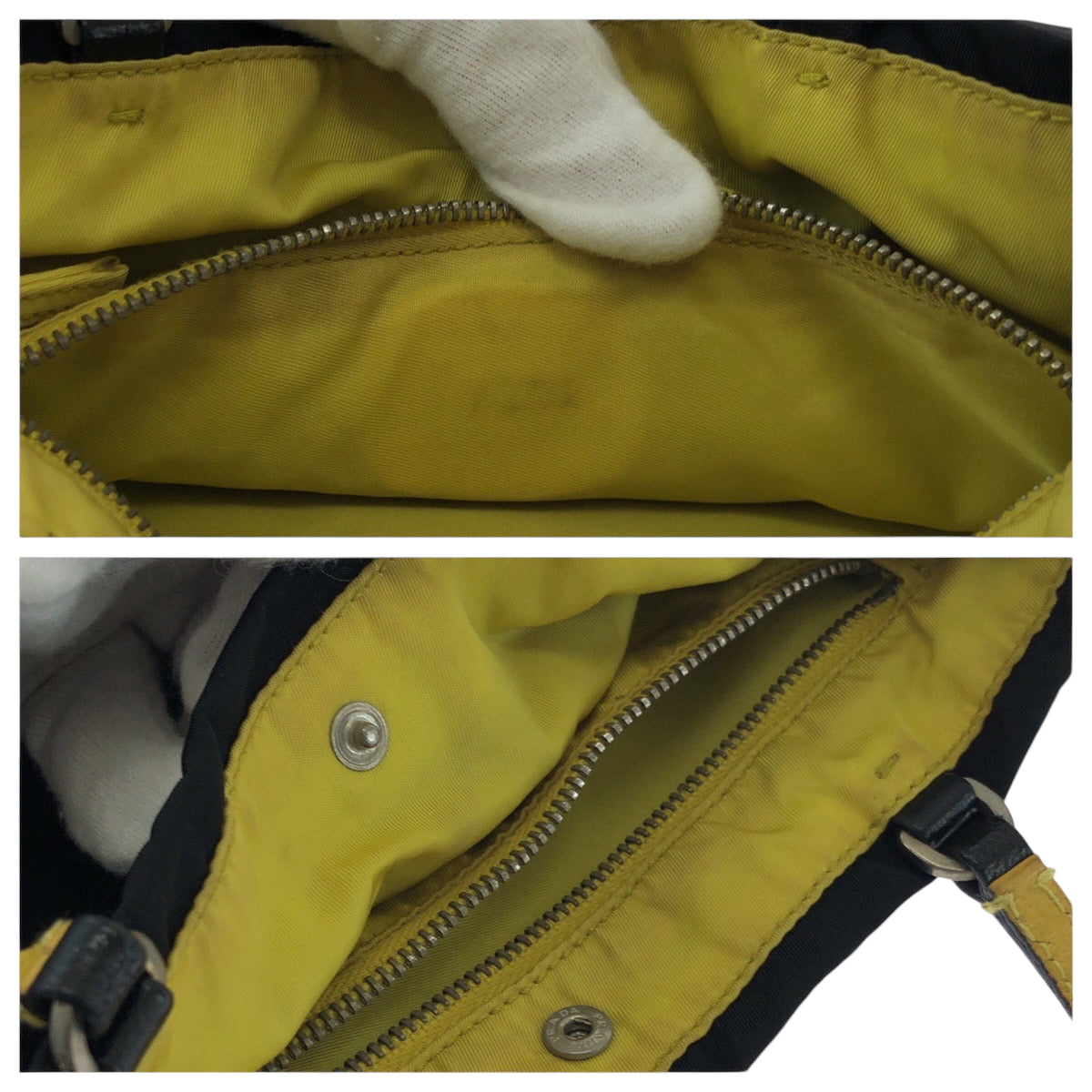 17519
PRADA プラダ テスート 三角ロゴプレート ブラック 黒 イエロー シルバー金具 ナイロン トートバッグ ハンドバッグ  レディース ABP33