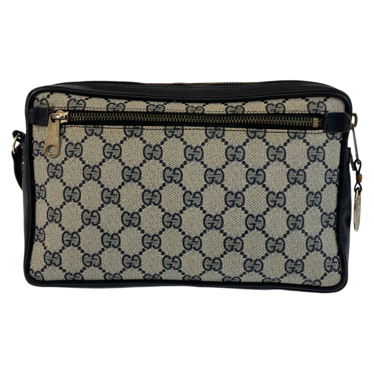 17523
GUCCI グッチ シェリーライン グレー ネイビー ゴールド金具 GGスプリームキャンバス / レザー セカンドバッグ クラッチバッグ  メンズ