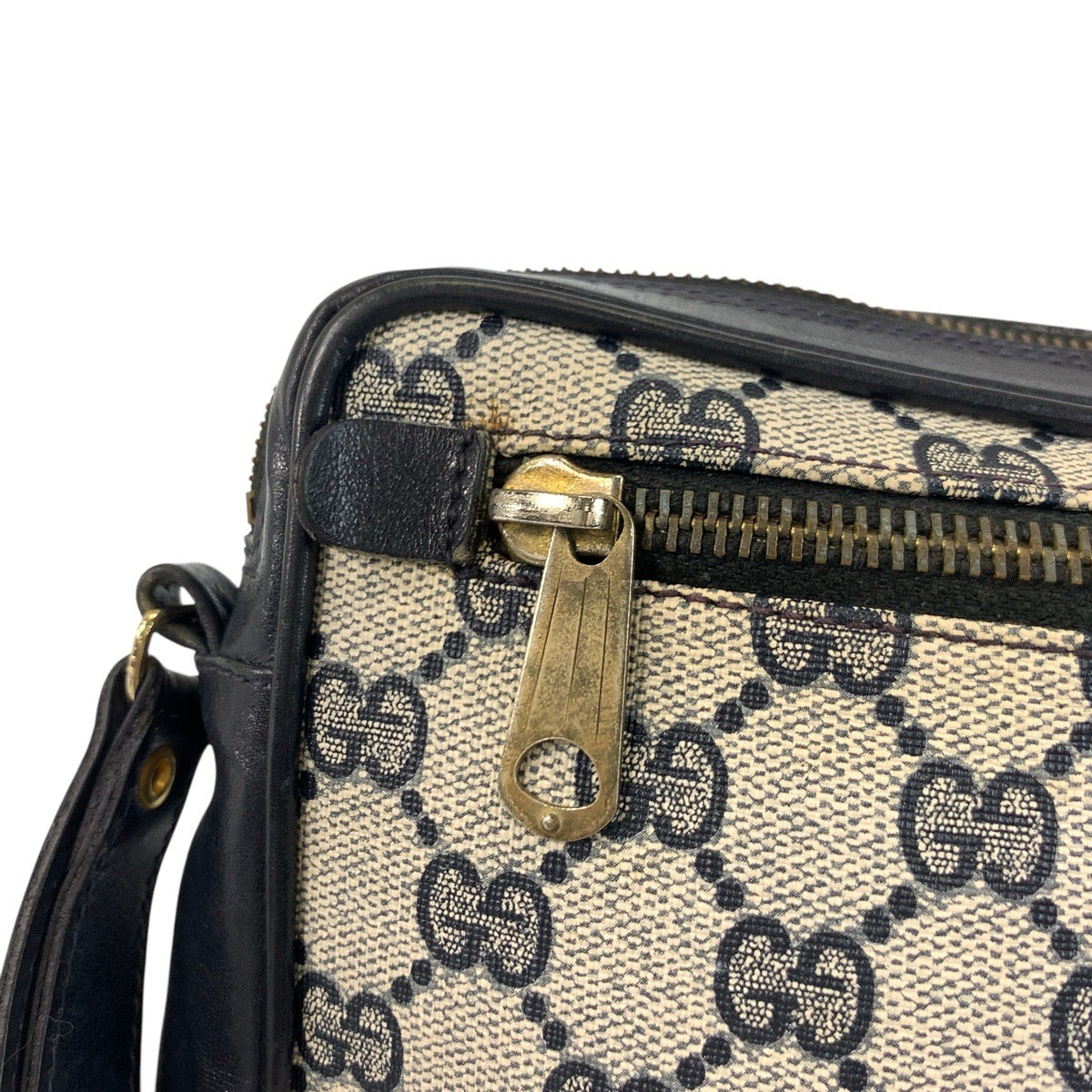 17523
GUCCI グッチ シェリーライン グレー ネイビー ゴールド金具 GGスプリームキャンバス / レザー セカンドバッグ クラッチバッグ  メンズ