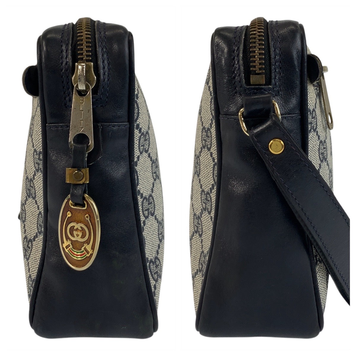 17523
GUCCI グッチ シェリーライン グレー ネイビー ゴールド金具 GGスプリームキャンバス / レザー セカンドバッグ クラッチバッグ  メンズ
