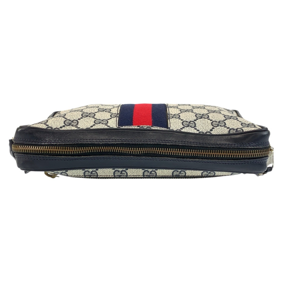 17523
GUCCI グッチ シェリーライン グレー ネイビー ゴールド金具 GGスプリームキャンバス / レザー セカンドバッグ クラッチバッグ  メンズ