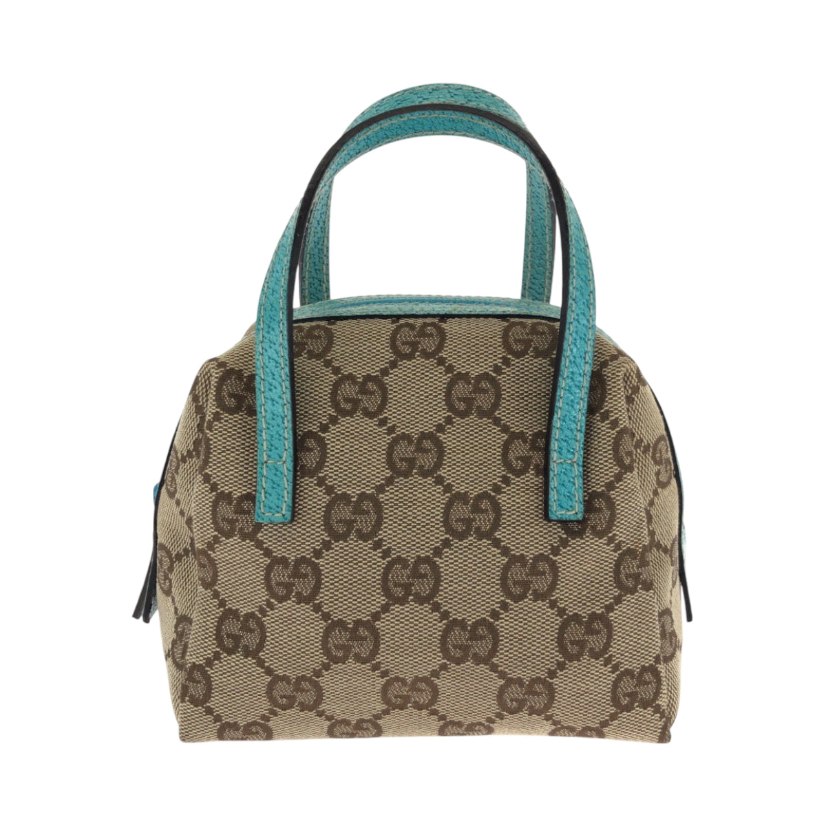 17525
GUCCI グッチ ベージュ ターコイズブルー ブルー金具 GGキャンバス 124541 ハンドバッグ ミニバッグ  レディース A39