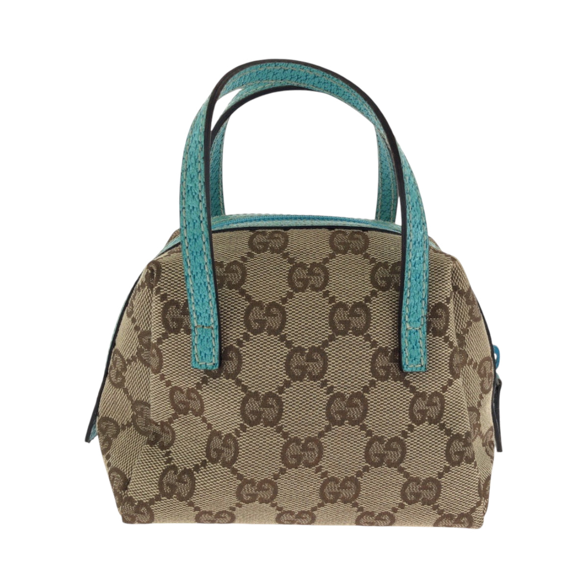 17525
GUCCI グッチ ベージュ ターコイズブルー ブルー金具 GGキャンバス 124541 ハンドバッグ ミニバッグ  レディース A39