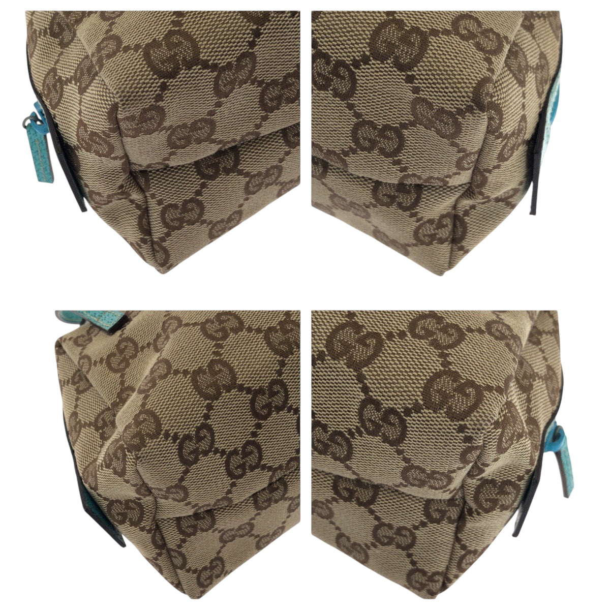 17525
GUCCI グッチ ベージュ ターコイズブルー ブルー金具 GGキャンバス 124541 ハンドバッグ ミニバッグ  レディース A39