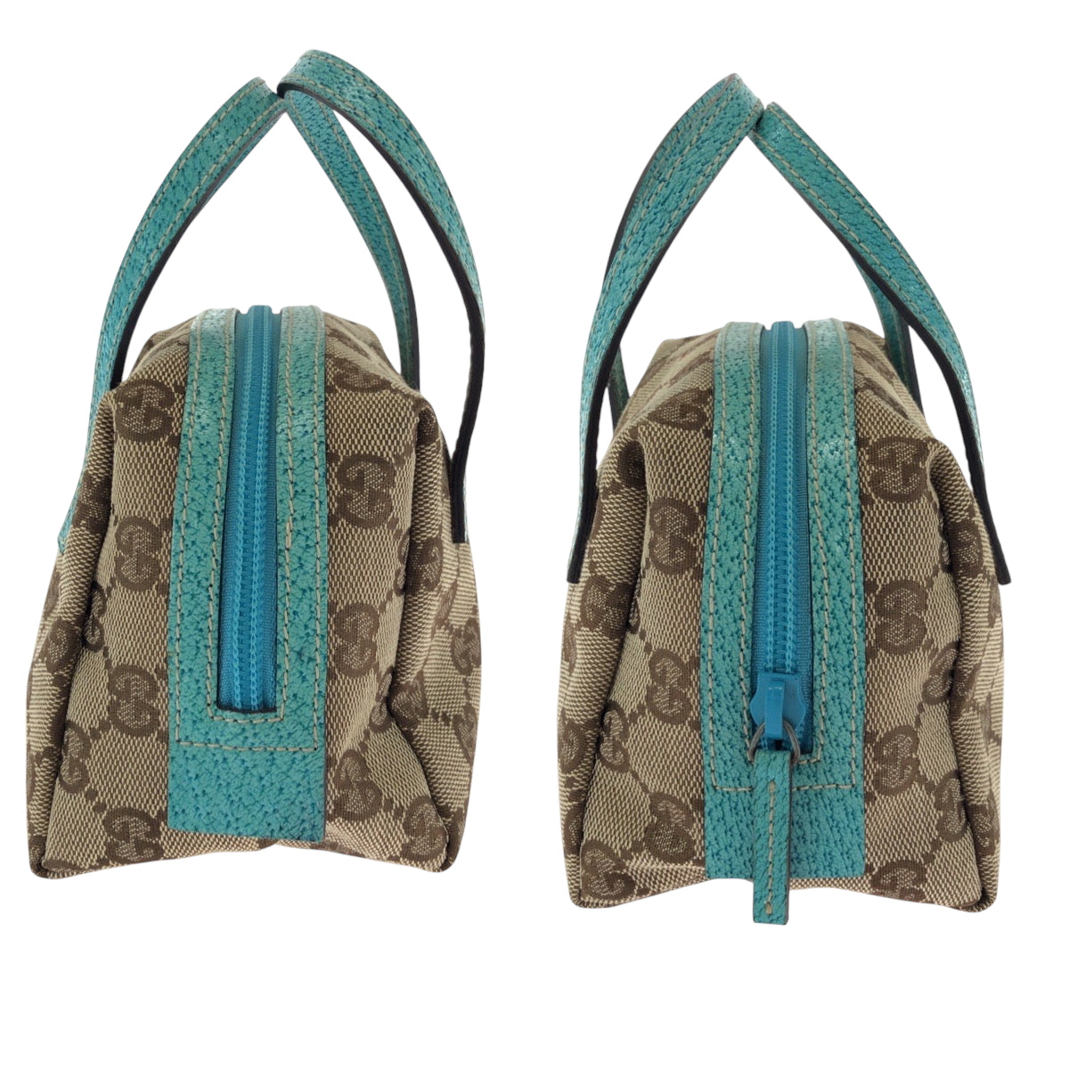17525
GUCCI グッチ ベージュ ターコイズブルー ブルー金具 GGキャンバス 124541 ハンドバッグ ミニバッグ  レディース A39
