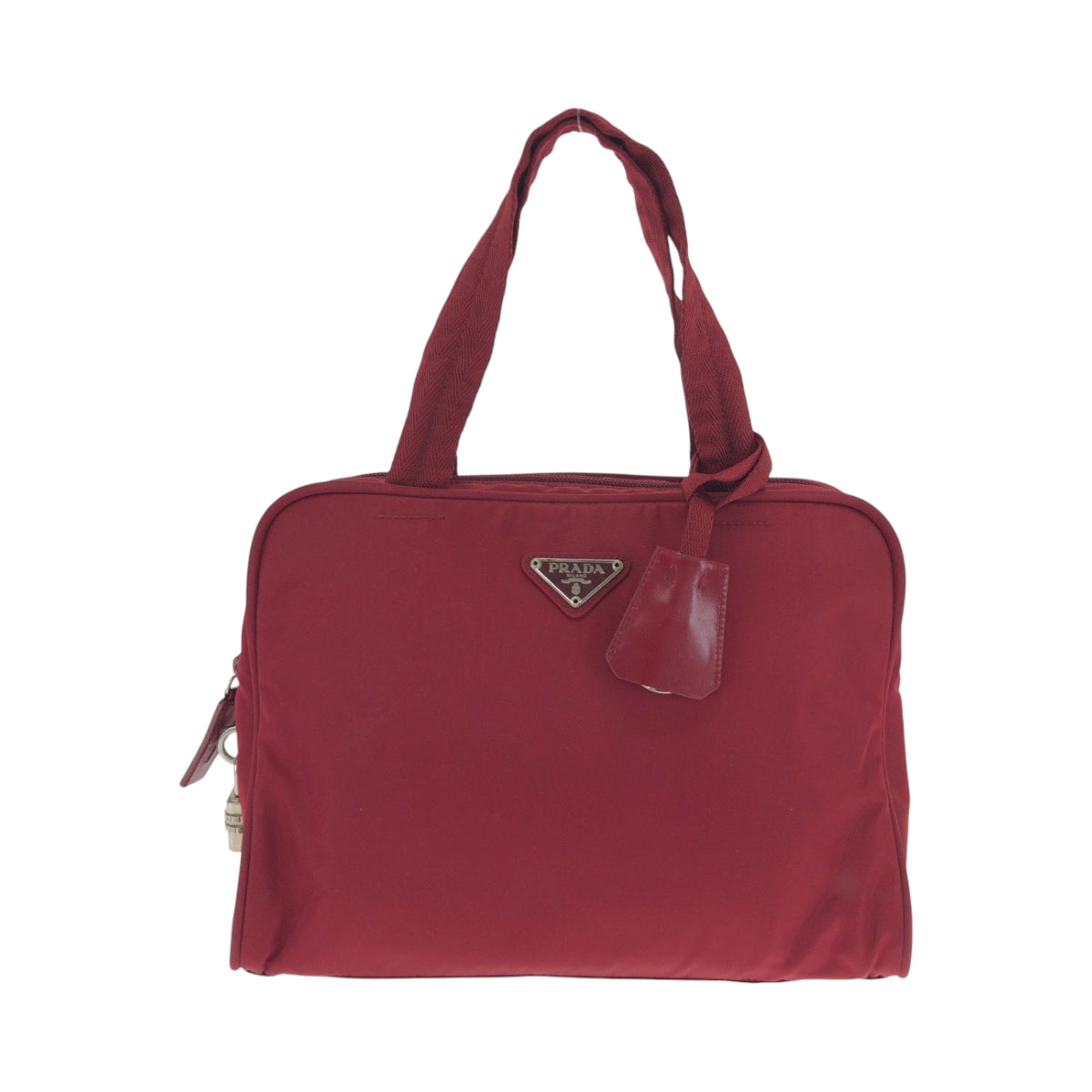 17526
PRADA プラダ テスート 三角ロゴプレート レッド シルバー金具 ナイロン B8495 トートバッグ ハンドバッグ  レディース ABP39