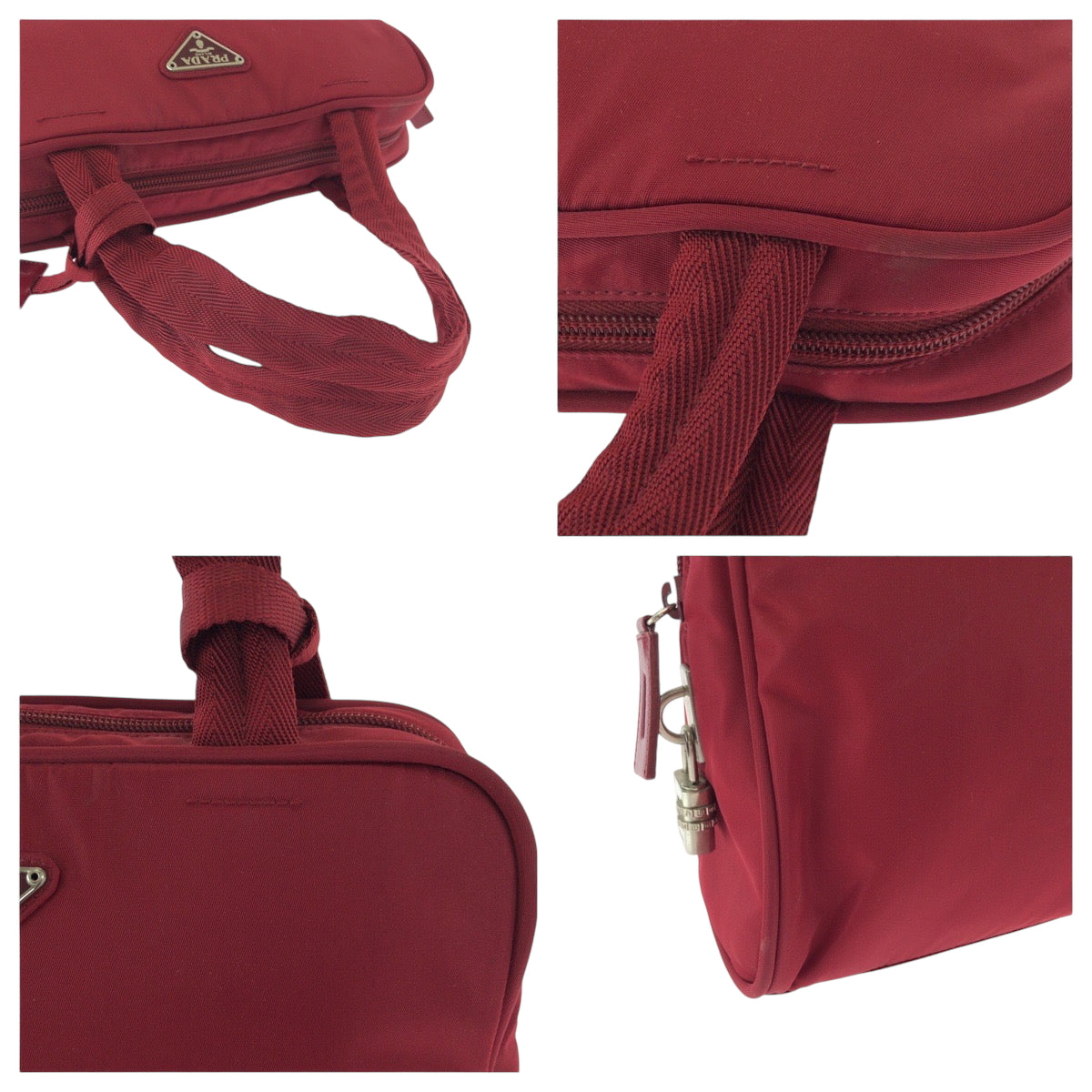 17526
PRADA プラダ テスート 三角ロゴプレート レッド シルバー金具 ナイロン B8495 トートバッグ ハンドバッグ  レディース ABP39