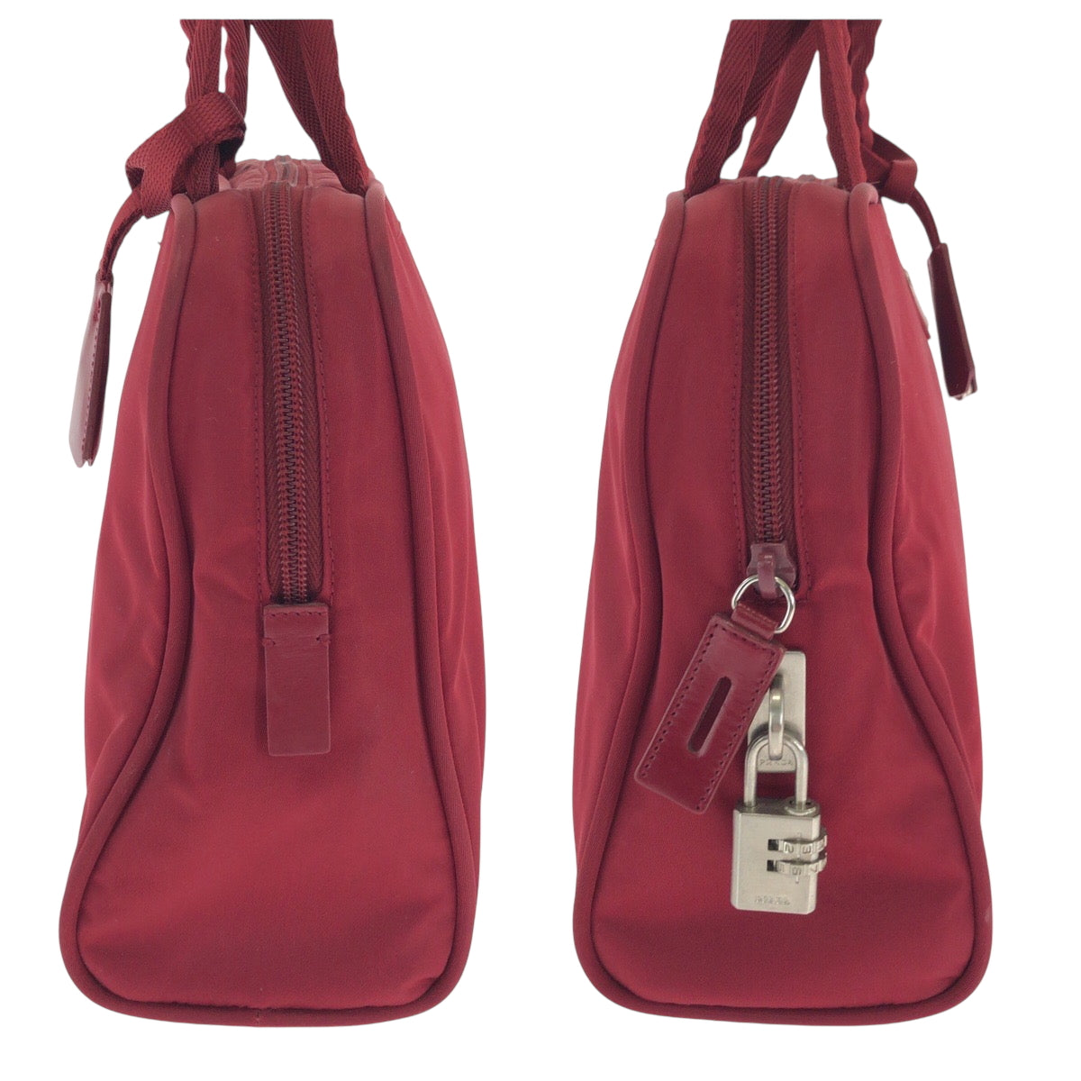 17526
PRADA プラダ テスート 三角ロゴプレート レッド シルバー金具 ナイロン B8495 トートバッグ ハンドバッグ  レディース ABP39