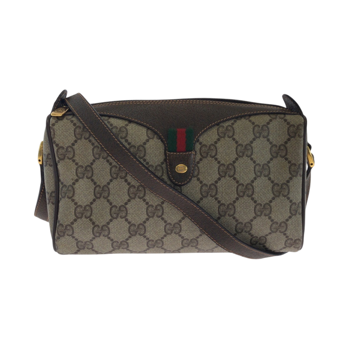 17527
GUCCI グッチ ヴィンテージ オールドグッチ シェリーライン ベージュ ブラウン ゴールド金具 GGスプリームキャンバス 89 02 018 ショルダーバッグ ポシェット  レディース AB45