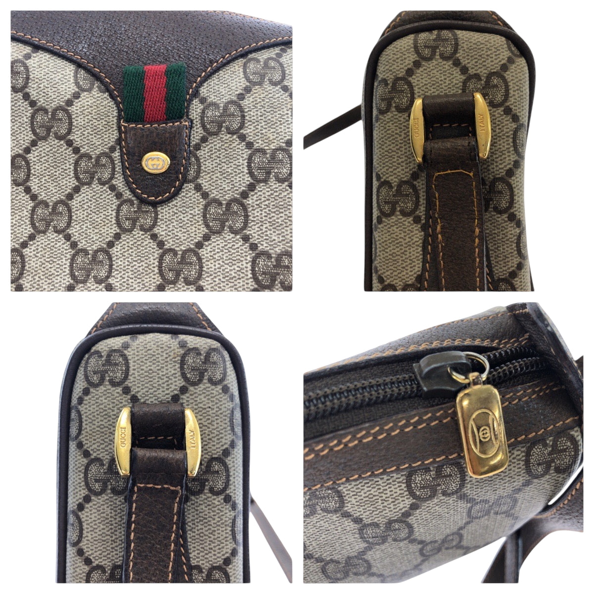 17527
GUCCI グッチ ヴィンテージ オールドグッチ シェリーライン ベージュ ブラウン ゴールド金具 GGスプリームキャンバス 89 02 018 ショルダーバッグ ポシェット  レディース AB45
