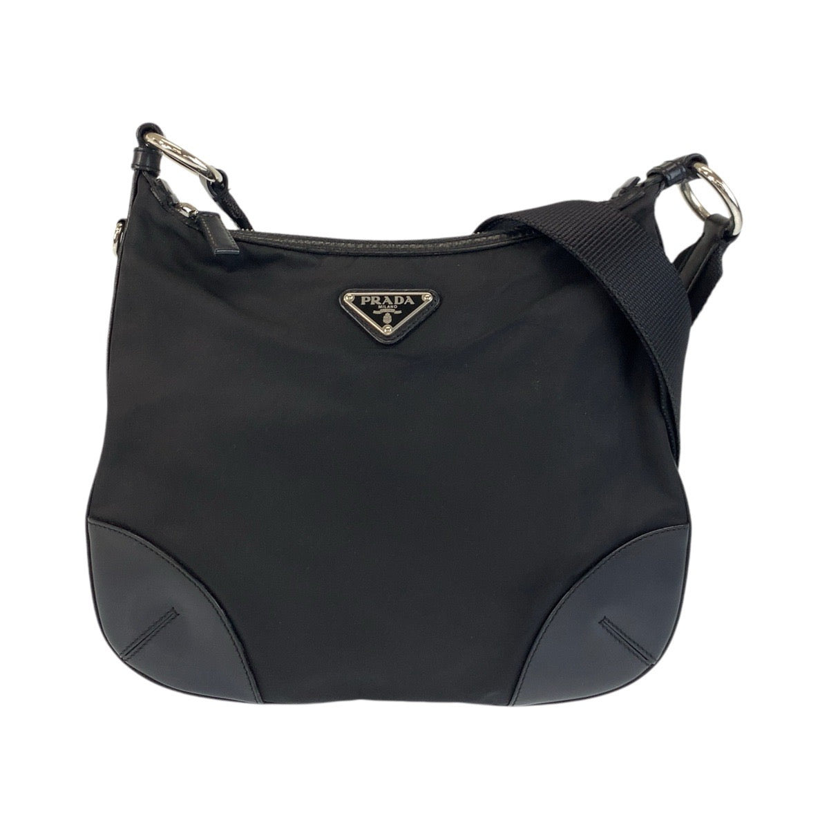17528
PRADA プラダ テスート 三角ロゴプレート ブラック 黒 シルバー金具 ナイロン ショルダーバッグ メッセンジャーバッグ  レディース